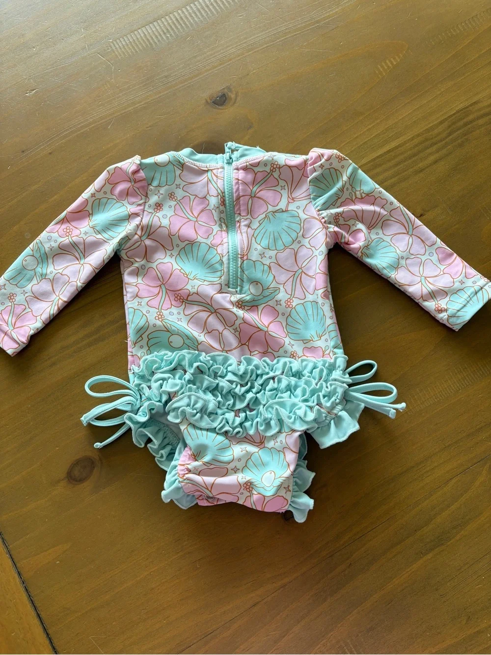 Caden Lane Pink & Mint Seashell Ruffle-Bottom Swimsuit